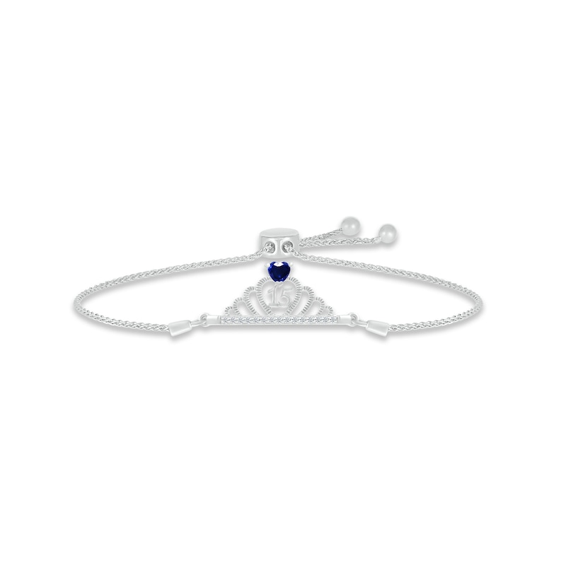 Blue & White Lab-Created Sapphire Quinceañera Crown Bolo Bracelet Sterling Silver