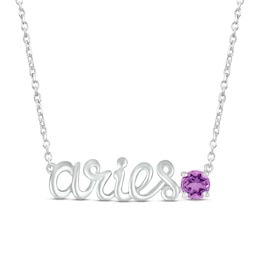 Amethyst Zodiac Aries Necklace Sterling Silver 18&quot;