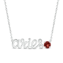 Garnet Zodiac Aries Necklace Sterling Silver 18&quot;