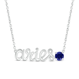 Blue Lab-Created Sapphire Zodiac Aries Necklace Sterling Silver 18&quot;