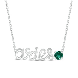 Lab-Created Emerald Zodiac Aries Necklace Sterling Silver 18&quot;