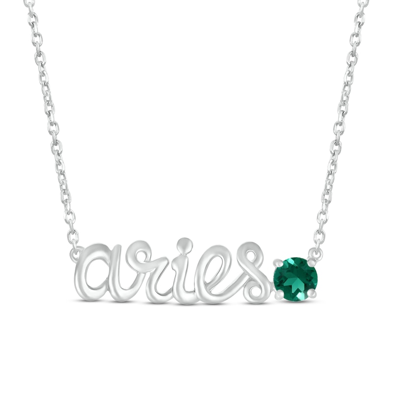Lab-Created Emerald Zodiac Aries Necklace Sterling Silver 18"