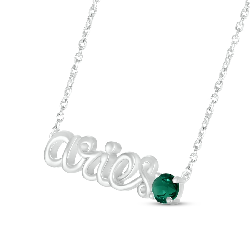 Lab-Created Emerald Zodiac Aries Necklace Sterling Silver 18"