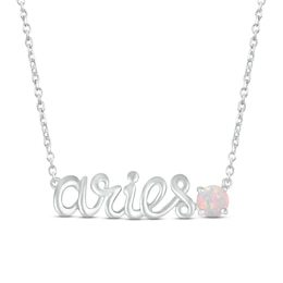 Lab-Created Opal Zodiac Aries Necklace Sterling Silver 18&quot;