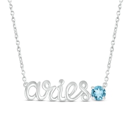 Swiss Blue Topaz Zodiac Aries Necklace Sterling Silver 18&quot;