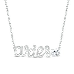 White Lab-Created Sapphire Zodiac Aries Necklace 10K White Gold 18&quot;