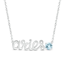 Aquamarine Zodiac Aries Necklace 10K White Gold 18&quot;