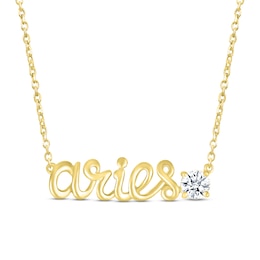 White Lab-Created Sapphire Zodiac Aries Necklace 10K Yellow Gold 18&quot;