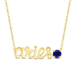 Blue Lab-Created Sapphire Zodiac Aries Necklace 10K Yellow Gold 18&quot;