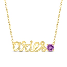 Amethyst Zodiac Aries Necklace 10K Yellow Gold 18&quot;