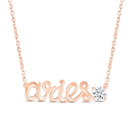 White Lab-Created Sapphire Zodiac Aries Necklace 10K Rose Gold 18&quot;