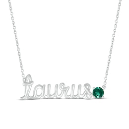 Lab-Created Emerald Zodiac Taurus Necklace Sterling Silver 18&quot;