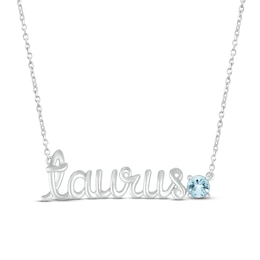 Aquamarine Zodiac Taurus Necklace Sterling Silver 18&quot;