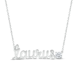 White Lab-Created Sapphire Zodiac Taurus Necklace 10K White Gold 18&quot;