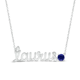 Blue Lab-Created Sapphire Zodiac Taurus Necklace 10K White Gold 18&quot;