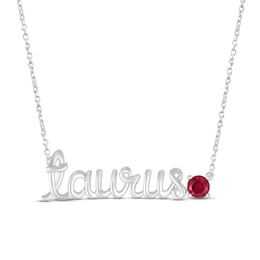 Lab-Created Ruby Zodiac Taurus Necklace 10K White Gold 18&quot;