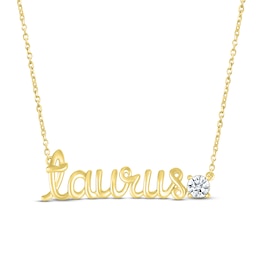 White Lab-Created Sapphire Zodiac Taurus Necklace 10K Yellow Gold 18&quot;
