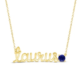 Blue Lab-Created Sapphire Zodiac Taurus Necklace 10K Yellow Gold 18&quot;