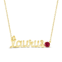 Lab-Created Ruby Zodiac Taurus Necklace 10K Yellow Gold 18&quot;