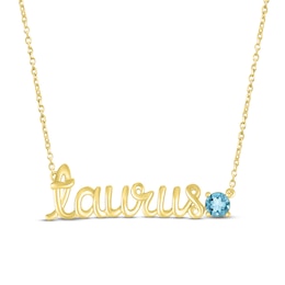 Swiss Blue Topaz Zodiac Taurus Necklace 10K Yellow Gold 18&quot;