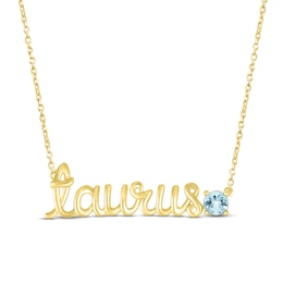 Aquamarine Zodiac Taurus Necklace 10K Yellow Gold 18&quot;
