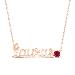 Lab-Created Ruby Zodiac Taurus Necklace 10K Rose Gold 18&quot;