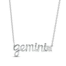 White Lab-Created Sapphire Zodiac Gemini Necklace Sterling Silver 18&quot;