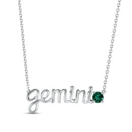 Lab-Created Emerald Zodiac Gemini Necklace Sterling Silver 18&quot;