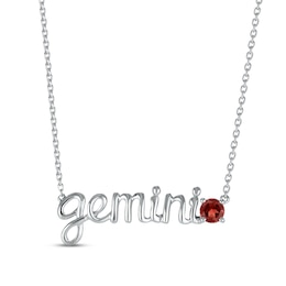 Garnet Zodiac Gemini Necklace Sterling Silver 18&quot;