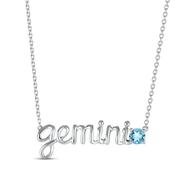 Swiss Blue Topaz Zodiac Gemini Necklace Sterling Silver 18&quot;