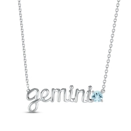 Aquamarine Zodiac Gemini Necklace Sterling Silver 18&quot;