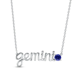 Blue Lab-Created Sapphire Zodiac Gemini Necklace 10K White Gold 18&quot;