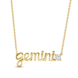 White Lab-Created Sapphire Zodiac Gemini Necklace 10K Yellow Gold 18&quot;