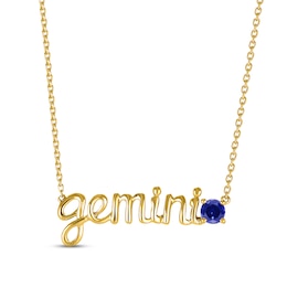 Blue Lab-Created Sapphire Zodiac Gemini Necklace 10K Yellow Gold 18&quot;
