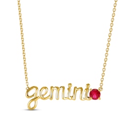 Lab-Created Ruby Zodiac Gemini Necklace 10K Yellow Gold 18&quot;
