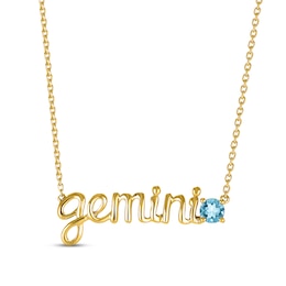 Swiss Blue Topaz Zodiac Gemini Necklace 10K Yellow Gold 18&quot;