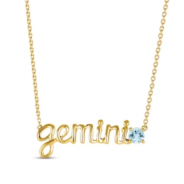 Aquamarine Zodiac Gemini Necklace 10K Yellow Gold 18&quot;