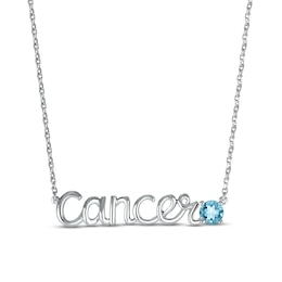Swiss Blue Topaz Zodiac Cancer Necklace 10K White Gold 18&quot;