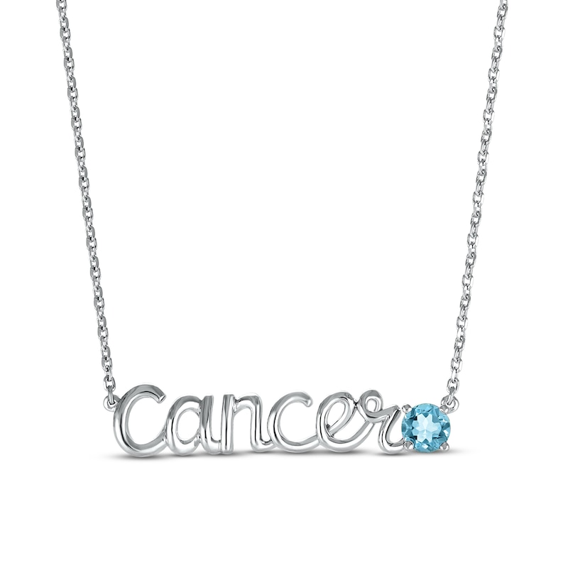 Main Image 1 of Swiss Blue Topaz Zodiac Cancer Necklace 10K White Gold 18&quot;