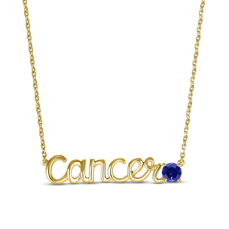 Main Image 1 of Blue Lab-Created Sapphire Zodiac Cancer Necklace 10K Yellow Gold 18&quot;