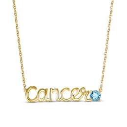 Swiss Blue Topaz Zodiac Cancer Necklace 10K Yellow Gold 18&quot;