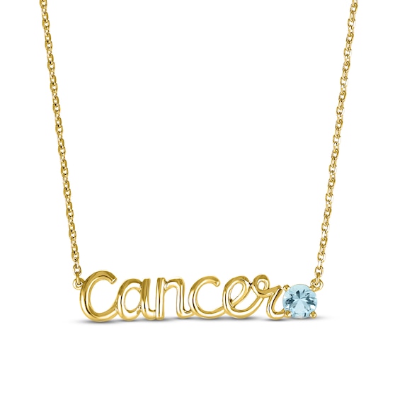 Aquamarine Zodiac Cancer Necklace 10K Yellow Gold 18"