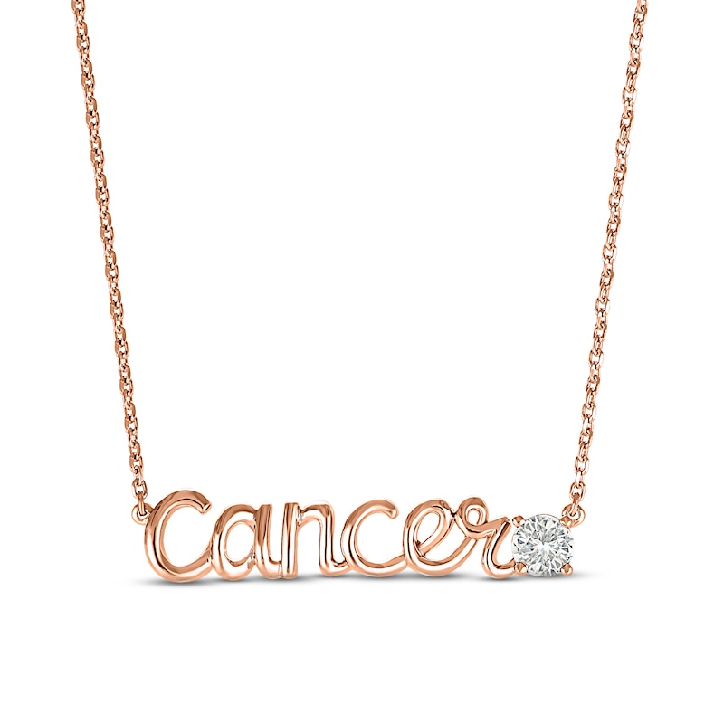 White Lab-Created Sapphire Zodiac Cancer Necklace 10K Rose Gold 18"