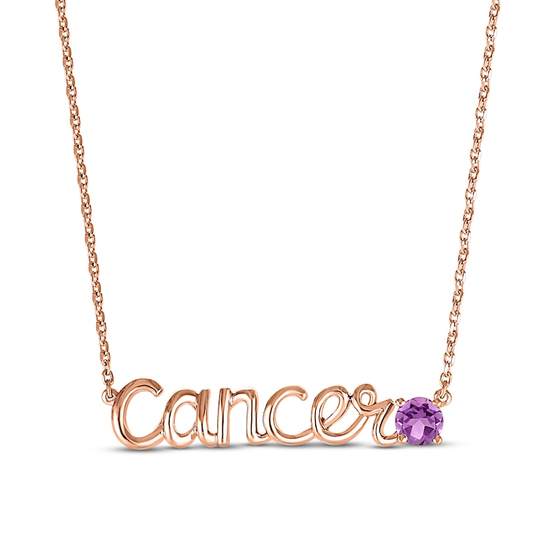 Amethyst Zodiac Cancer Necklace 10K Rose Gold 18"