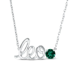Lab-Created Emerald Zodiac Leo Necklace 10K White Gold 18&quot;