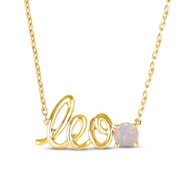 Lab-Created Opal Zodiac Leo Necklace 10K Yellow Gold 18&quot;