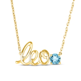 Swiss Blue Topaz Zodiac Leo Necklace 10K Yellow Gold 18&quot;