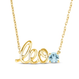 Aquamarine Zodiac Leo Necklace 10K Yellow Gold 18&quot;