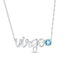 Swiss Blue Topaz Zodiac Virgo Necklace 10K White Gold 18&quot;