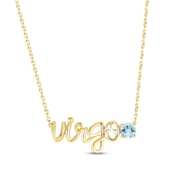 Aquamarine Zodiac Virgo Necklace 10K Yellow Gold 18&quot;